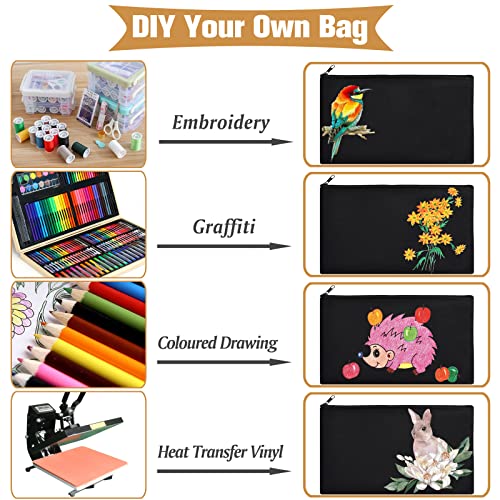 ZeeDix Small Canvas Zipper Pouch for Makeup Pencil Travel Storage 8.3x5 In - color: Black, style: 24 Pcs