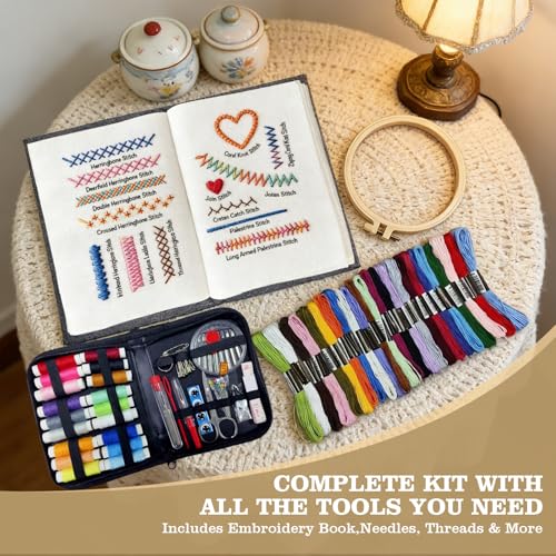 JINSILU Beginner Embroidery Stitch Book Kit, 86-Piece Set, 24 Colors