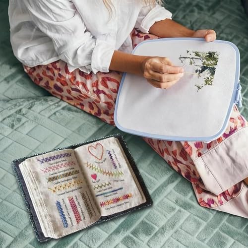 Mordely Embroidery Stitch Book Kit for Beginners, Complete Starter Set with Threads & Tools for Adults DIY Needlework