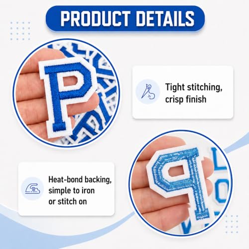 Jongdari Iron On Letters and Numbers Patches for Clothing, 2" Embroidery Alphabet Letterman Jacket Patche A-Z & 0-9 Applique for Backpack & Fabric (Blue 78pcs) - color: Blue, size: 52 Letters + 20 Numbers + 6 Patches