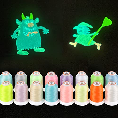 New brothread 16 Colors Glow in the Dark Embroidery Machine Thread Kit