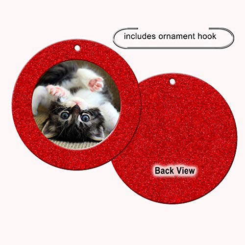 The Original Mini Glitter Photo Christmas Ornaments, Magnetic Easy-Load Picture Frame Ornament, Includes Photo Protectors Plus Hooks for Hanging, Round, Red 6-Pack - color: Red