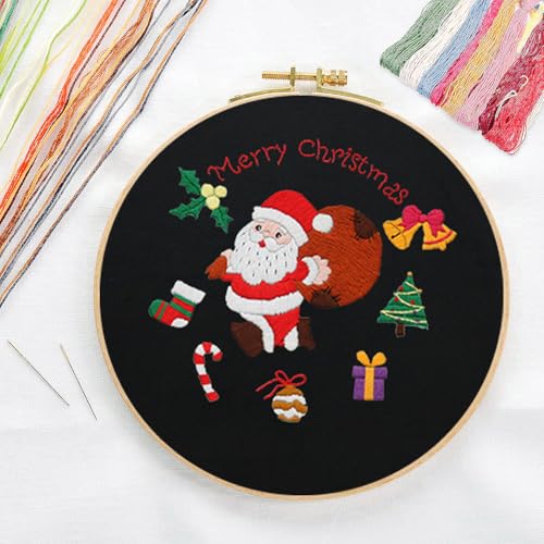 CREAWONDER Canvas Tote Bag Embroidery Kit with Pattern for Beginners, Arts and DIY Embroidery Crafts Kits for Adults, Include Instructions, Thimble, Embroidery Hoops, Color Threads and Tool - color: CR002 SantaClaus