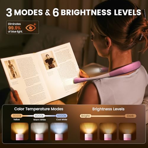 Glocusent Reading Light,Pink Neck Light,80-hr Rechargeable Book Light - color: Pink, size: Standard-Medium