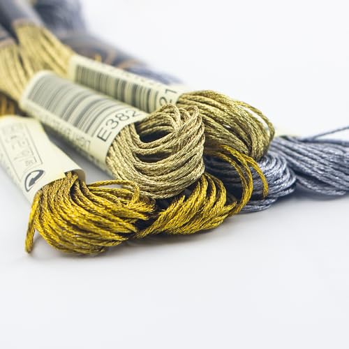 6 Skeins Embroidery Thread, Metallic Light Gold Embroidery Floss Friendship Bracelet String, Polyester Cross-Stitch Threads for Hand Embroidery, String Art - color: light gold