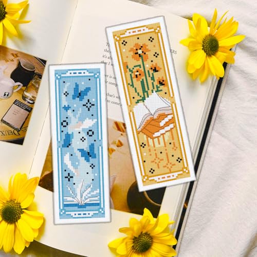 INFUNLY 6pcs Books Cross Stitch Bookmark Kit for Beginners DIY Butterfly Flower Stamped Embroidery Bookmark Kits Moon Bird Needlepoint Kit with Instruction Easy Cross Stitch Set for Book Lovers Reader - style: Dreamy Books