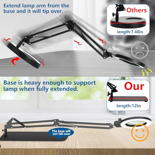 HITTI 12X Magnifying Glass with Light,Upgrade Infinite Color - size: 12X 11.8 INCH Base & Clamp