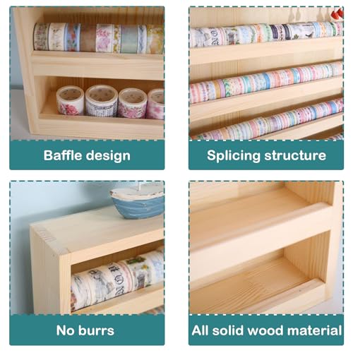 7 Layers Wood Washi Tape Box Organizer and Storage with Hanging Hook, Desktop Tape DIY Sticker Roll Holder, Divider Closet Container Holder for Sewing and Thread - color: 7 Layers