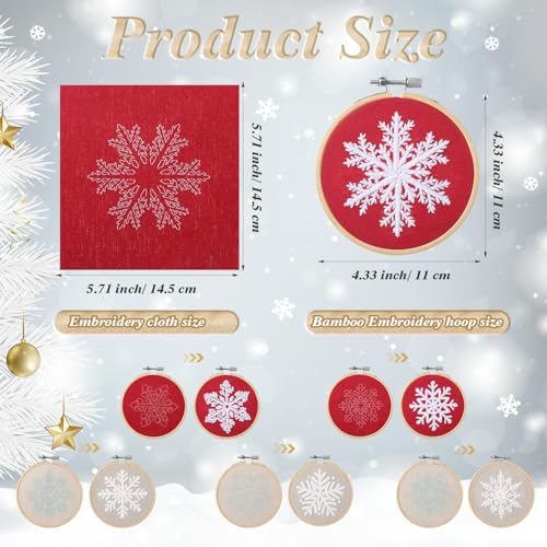 Roowest 6 Sets Christmas Embroidery Kits Snowflake Ornament DIY,Red, White - color: Red, White