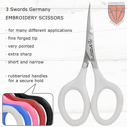 3 Swords Germany - Embroidery Scissors, Shears for Art Work, Daily Use in Household, Sewing, Art Work, Craft with Synthetic Leather case - white/black - color: White/Black