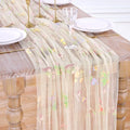 Beige White Floral Gauze Table Runner 10ft Embroidery Spring Tulle Linens - color: Beige, size: 27"x120",6pcs