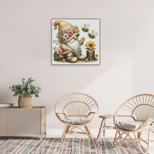 Gnome Stamped Cross Stitch Kits Gnome Cross Stitch Patterns,Bee Dimensions Cross Stitch Kits Embroidery Kit Arts and Crafts for Beginners 13.7x13.7 inches - color: D051