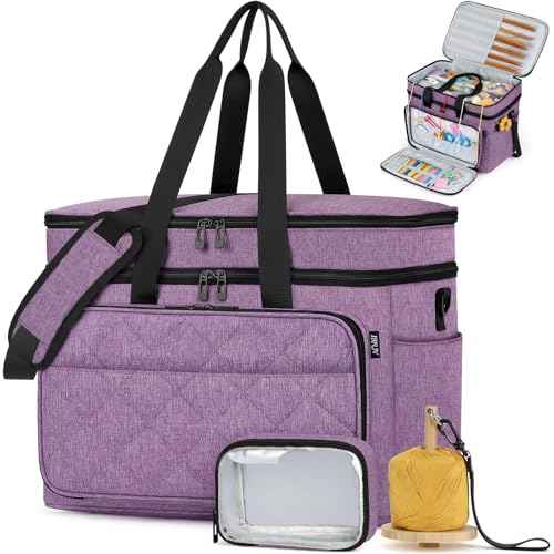 Crochet Organizer Bag with Yarn Holder, Large Yarn Storage for Accessories - color: Purple