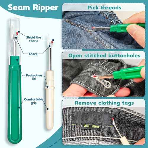 Lechchy 36 Pcs Sewing Tool, 2 Big+ 2 Small Seam Rippers, 20 Needle Threaders, 1 Small Sewing Scissors, 1 Thread Snips, 2 Drawstring Threaders, 1 Soft Tape Measure, 1 Awl Tool, 1 Thimble, and 5 Needles - color: Style 2