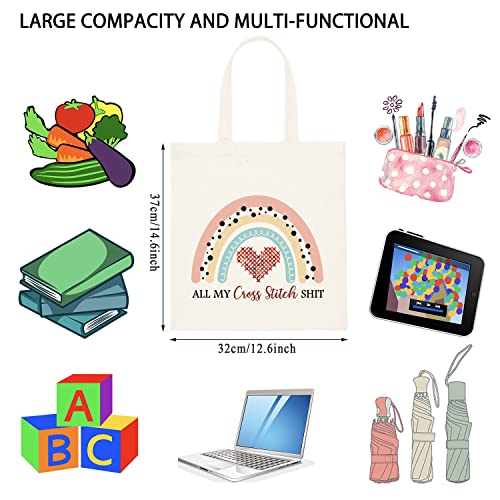 TSOTMO Cross Stitch Lover Gift All My Cross Stitch Shit Boho Rainbow Design Cross Stitch Accessories Tote Bag