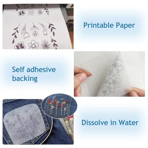 HKC 24PCS 8.3"x11.7" Sticky Water Soluble Embroidery Stabilizer Printable