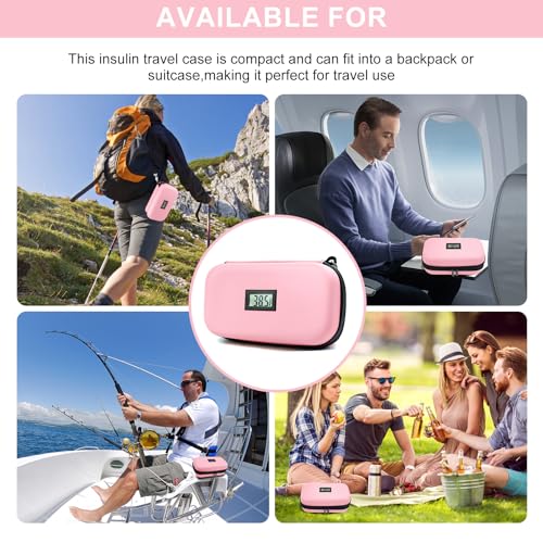 Insulin Cooler Travel Case TSA Approved 2*180g Ice Pack,Temp Display - color: Pink