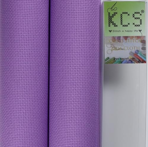 KCS 2 pc of 15" x 18"(38cmx45cm) Counted Cross Stitch Cotton Aida Cloth Needlework Fabric Box (Lavender, 16CT) - color: Lavender, size: 16CT