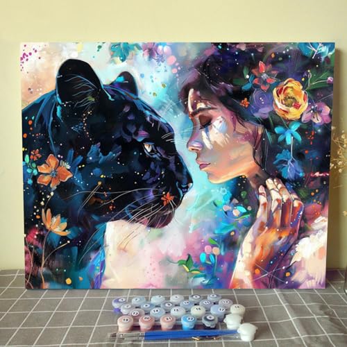 Paint by Numbers DIY Beauty and the Beast Black Panther Oil Painting Kit on Canvas with Paint Brushes and Acrylic Pigment Adults Beginner Kids Painting kit Arts Craft for Home Wall Decor(Manual Frame) - color: Art-01, size: 16''Wx20''H(DIY Frame)