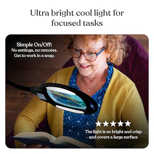 Brightech LightView Pro Magnifying Floor Lamp - Hands Free Magnifier with Bright LED Light for Reading - Work light With Flexible Gooseneck - Standing Mag Lamp - color: Black, size: 3 Diopter (1.75x)