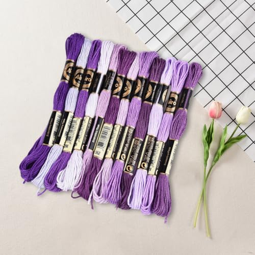12 Skeins 6 Strands Purple Embroidery Floss String for Knitting - color: Light Purple