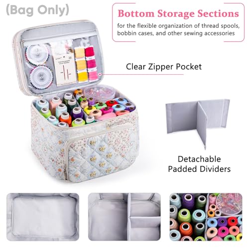 AMOIGEE Large Sewing Basket with 2 Detachable Pouches & Removable Dividers - color: Flower Patchwork