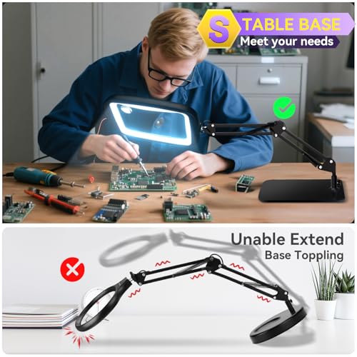 10X 30X Extra Large Magnifying Glass with Light and Stand 7-inch - color: Black