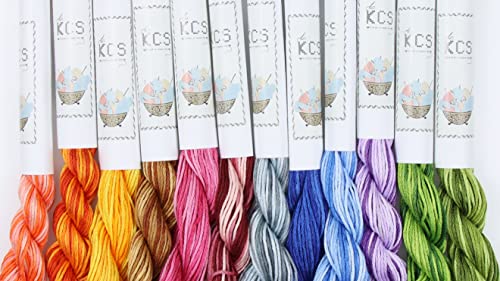 KCS Big skeins of 25 Meters Size 25 Color Variegated Cross Stitch Stranded Threads,12 skeins,03 - color: 12skeins03, size: 12 skeins