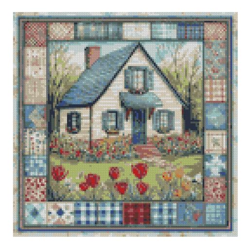 AuraDraw House Stamped Cross Stitch Kits for Beginners, 1CT Cross Stitch Kit for Adults, House Embroidery Set Crossstitch Wall Hanging Set 14x14inch - color: JLSZX-0003