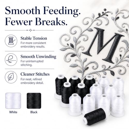 Simthread 15-Color Polyester Machine Embroidery Thread Set, 9W 6B - color: 15C-Black-White-Box