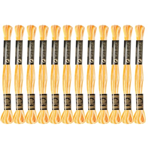 12 Skeins Embroidery Floss, Colorful Embroidery Floss 6 Strands Polyester Variegated Gradient Cross Stitch Thread for Sewing, Gradient Yellow - color: Gradient Yellow