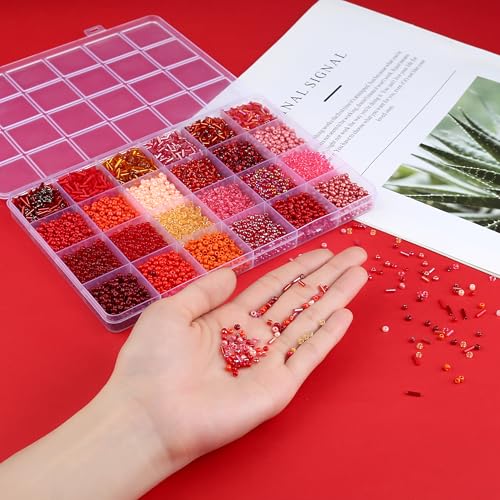 7500Pcs Red Glass Seed & Tube Bugle Beads Kit for Embroidery and DIY Craft - color: A-Red
