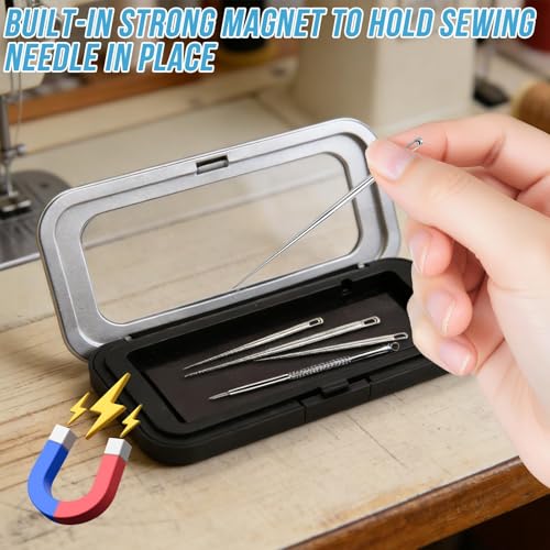 HINGTAI Magnetic Needle Holder Case with Clear Lid, Strong Built-in Magnet Secures Pins Under 10cm, Sewing Needle Organizer Box with Snap Closure, Craft Supplies Storage Gift for Sewers - color: 1Pcs-Medium