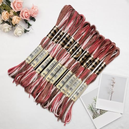 10 Skeins 6 Strands Red Embroidery Floss Threads Bulk Variegated Gradient Cross Stitch Thread Polyester Friendship Bracelets String for Jewelry Making Hand Sewing Knitting Stitching Crafts - color: Red