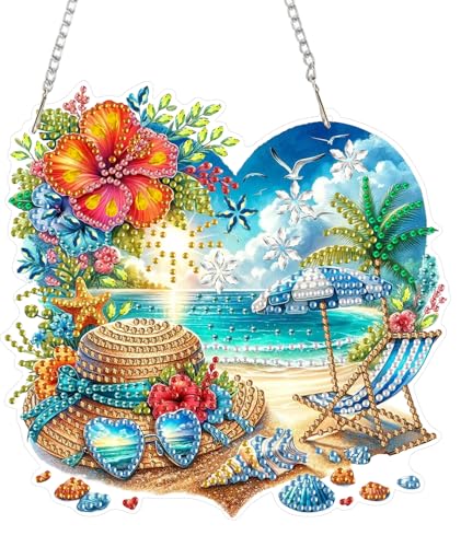 ARPADAMO Hanging Diamonds Art kit for Adult,DIY Summer Beach Pendant Diamonds Painting Art Kit, 7.2x7 inch Acrylic Diamonds Painting Board Kit Ornament, Special Crystal Diamond Hanging Ornament - color: DP00886