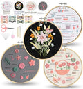 pindda Embroidery Kit for Beginners Adults, with Embroidery Patterns, Embroidery Hoop, Tools, Colorful Threads, Step by Step Instructions, Beginner-Friendly DIY Gift Hobbies for Women
