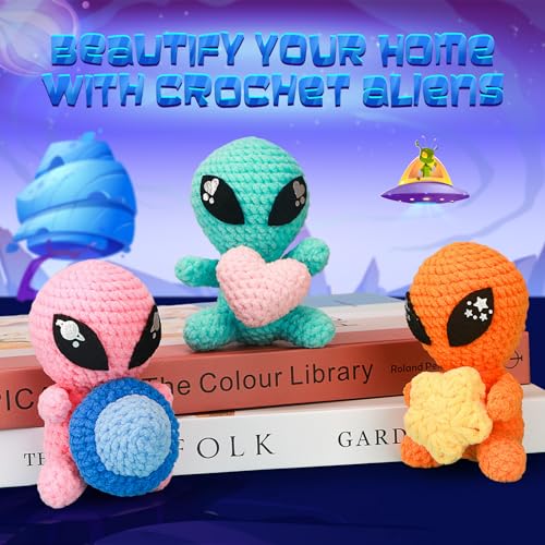 ekaus Crochet Kit for Beginners, Crochet Kit with Step-by-Step Video Tutorials, Crochet DIY Knitting Supplies for Adults, Crochet Aliens(45%+ Yarn) - color: Crochet Aliens
