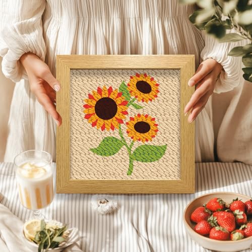 BEUNITONE 2 Sets DIY Punch Needle Kits for Beginners,Sunflower Pre-Printed Pattern,Embroidery Punch Needle Starter Kits for Adults,Includes Pre-Printed Cloth,Yarns,Hoops,Threader and Instruction - color: 09-Horse