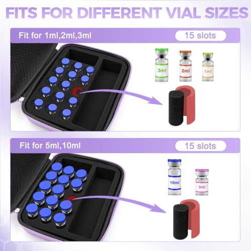 Peptide Case for Fridge, Insulin Vial Case for Diabetics - color: Purple-15×(1-10ml)+1*30ml