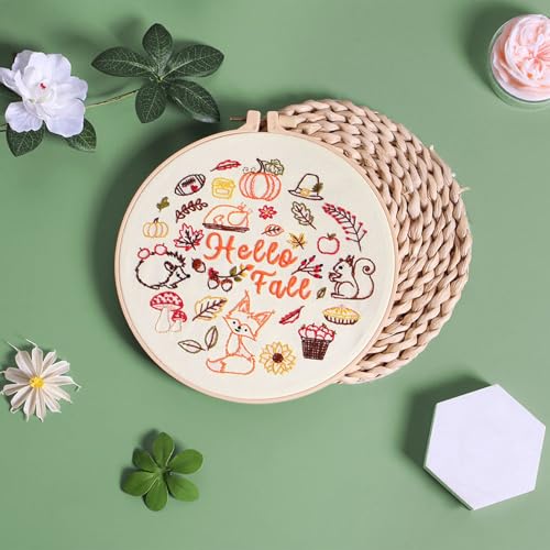 Louise Maelys Hello Fall Embroidery Kit Autumn DIY Craft Set - color: hello fall