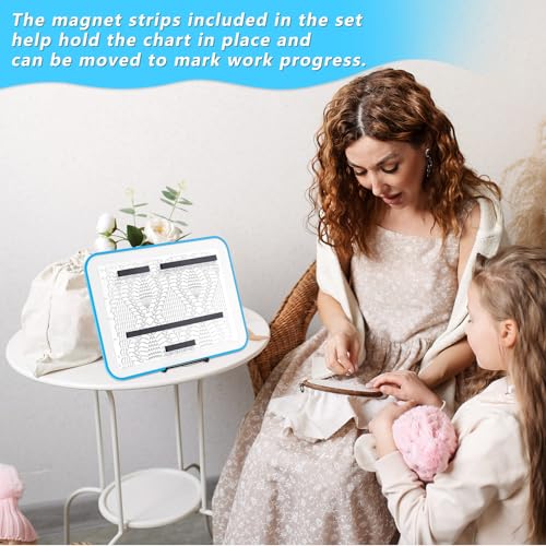 Flutesan 11 x 14 Inches Knitting Pattern Holder with 4 Replacement Magnets Knitting Chart Keeper Cross Stitch Magnetic Board Cross Stitch Accessories and Supplies for Crochet(Blue Border) - color: Blue Border, size: 11 x 14 Inches
