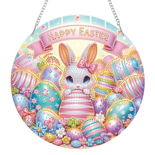 Eiflow Acrylic Diamond Art Hanging Kit for Adults, DIY Diamonds Painting Door Hanger Board Kit, Special Crystal Diamond Art Painting Pendant Ornament (Happy Easter) - color: Happy Easter