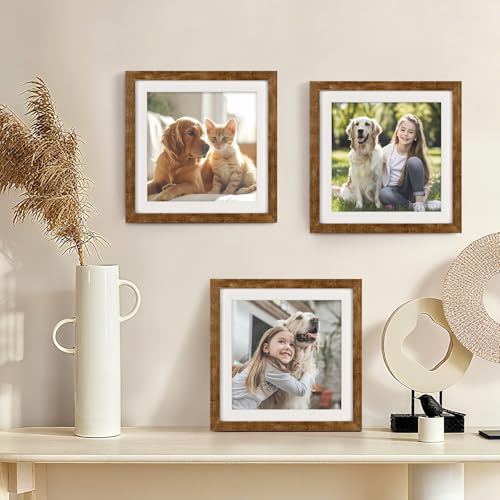 TOFOREVO 10x10 Picture Frames with 8x8 Mat Set of 2, Rustic Brown - color: Rustic Wood, size: 10x10