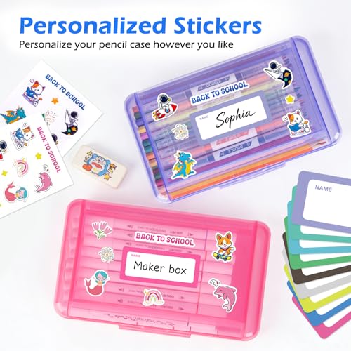 Double Layer Plastic Clear Hard Pencil Cases Box with Personalized sticker - color: Light Purple-Stickers