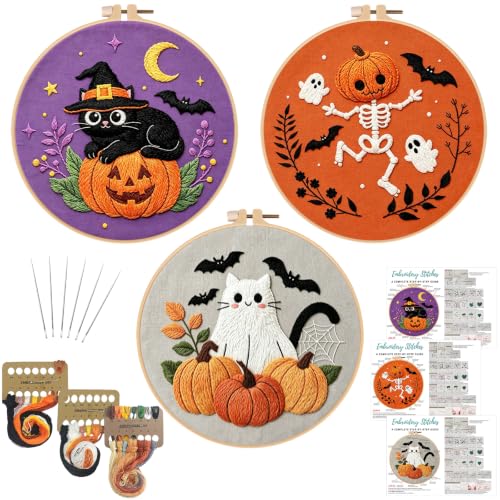 Nuberlic 3 Pack Halloween Embroidery Kit for Beginners - color: Halloween