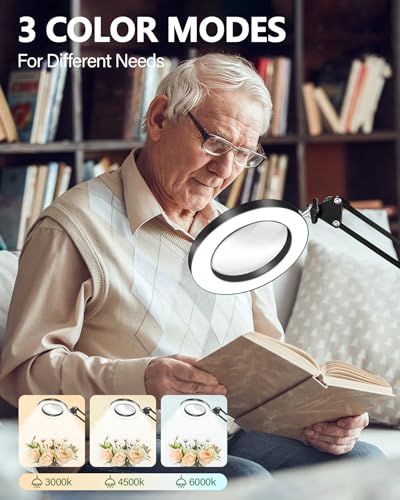 TANYO 10X Magnifying Glass with Light, 3 Color Mode, Hands Free(Black)