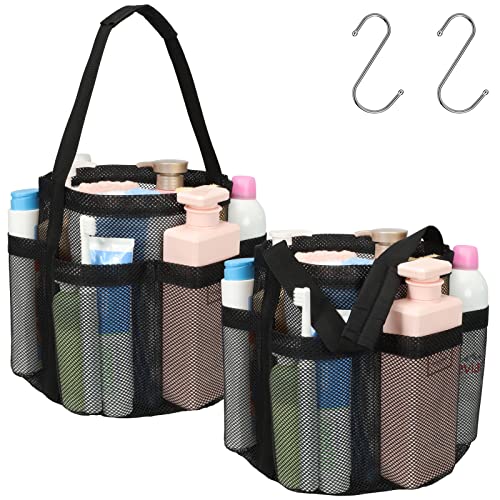 Mesh Shower Caddy Portable - 2 Packs, Large Shower Bag for Dorm, Camping - color: 2 Pack Black, size: L (Round Dorm Caddy)