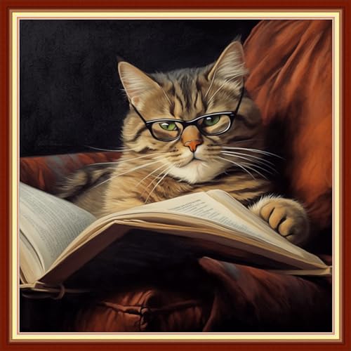 Disxvivy Cross Stitch Stamped Full Embroidery Kits DIY 11CT Cotton Thread Printed DIY Needlepoint Kits Craft Needlework Set Cross-Stitch Stamped Sets-Magic Cat 18x18 inch - color: Artstyle16