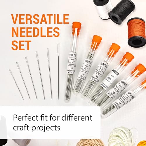 VONEEDL 60 PCS Large Eye Sharp Needles - Easy to Thread Big Eye Sewing Needles, Embroidery Needles (6 Sizes) - size: 60 Needles