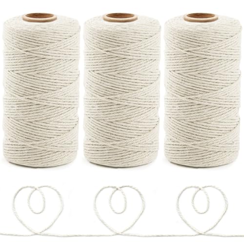 Anvin 984 Feet Cotton Twine Natural Jute Twine Packing Twines Bakers Twine Beige Twine Wrapping Butchers Baking Arts and Crafts Gardening(Pack of 3, 10 Ply 2mm Thick) - color: Beige